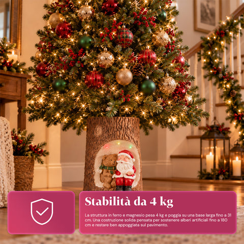 Base em forma de tronco para árvore de Natal com LEDs animados e personagens 3D para árvores até 180 cm - Cobertura da base em ferro e magnésio com encaixe de Ø 4 cm