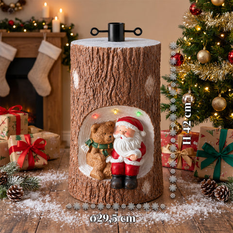Base em forma de tronco para árvore de Natal com LEDs animados e personagens 3D para árvores até 180 cm - Cobertura da base em ferro e magnésio com encaixe de Ø 4 cm