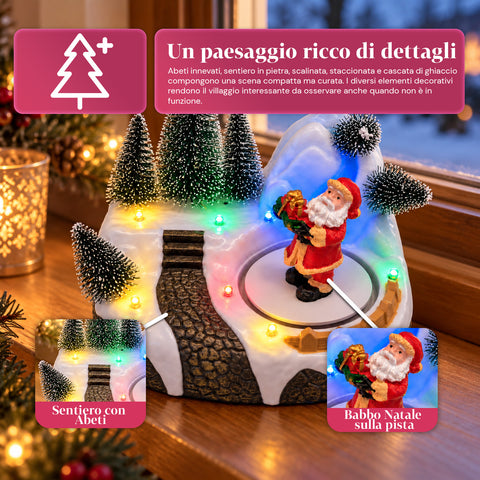 Aldeia de Natal luminosa com elemento rotativo, luzes LED e música - 3 variantes: árvore, Pai Natal, crianças - 17x14x15 cm