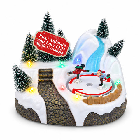 Aldeia de Natal luminosa com elemento rotativo, luzes LED e música - 3 variantes: árvore, Pai Natal, crianças - 17x14x15 cm