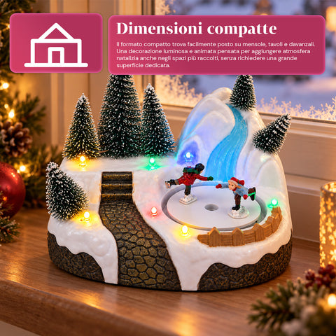 Aldeia de Natal luminosa com elemento rotativo, luzes LED e música - 3 variantes: árvore, Pai Natal, crianças - 17x14x15 cm