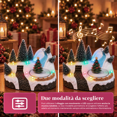 Aldeia de Natal luminosa com elemento rotativo, luzes LED e música - 3 variantes: árvore, Pai Natal, crianças - 17x14x15 cm