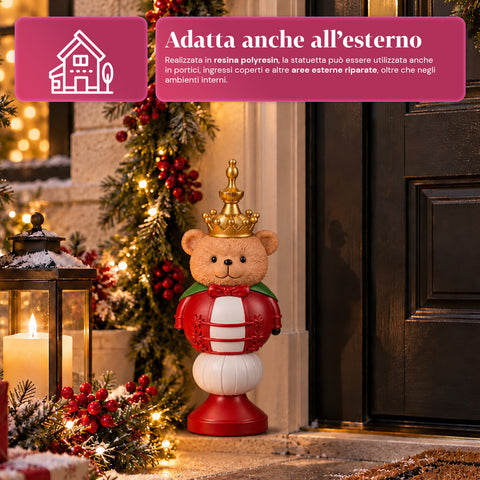 Estatueta de Natal de 35 cm em resina, decoração de Natal com Pai Natal, soldadinho quebra-nozes e ursinho, vermelho ou branco, interior e exterior