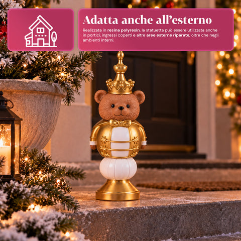 Estatueta de Natal de 35 cm em resina, decoração de Natal com Pai Natal, soldadinho quebra-nozes e ursinho, vermelho ou branco, interior e exterior