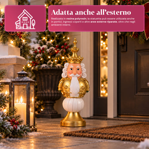 Estatueta de Natal de 35 cm em resina, decoração de Natal com Pai Natal, soldadinho quebra-nozes e ursinho, vermelho ou branco, interior e exterior
