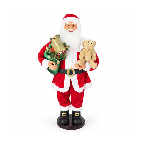 Pai Natal dançante de 150 cm com música, canto e movimento - Decoração natalícia para interiores com botão, base de 38 cm, vermelho