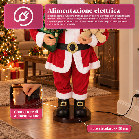 Pai Natal dançante de 150 cm com música, canto e movimento - Decoração natalícia para interiores com botão, base de 38 cm, vermelho