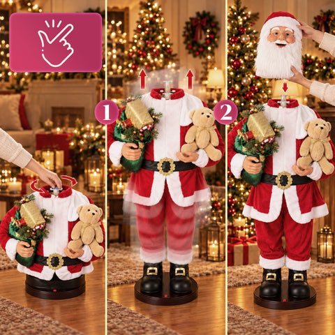 Pai Natal dançante de 150 cm com música, canto e movimento - Decoração natalícia para interiores com botão, base de 38 cm, vermelho