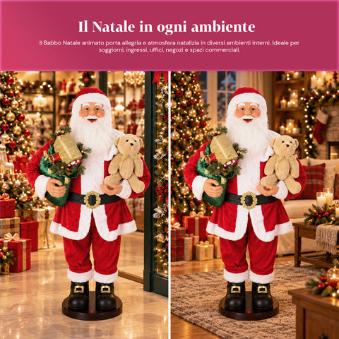 Pai Natal dançante de 150 cm com música, canto e movimento - Decoração natalícia para interiores com botão, base de 38 cm, vermelho