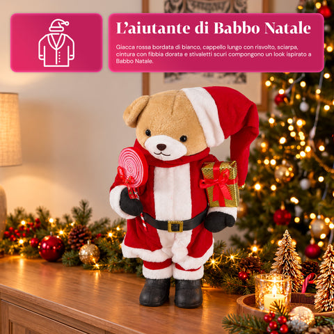 Urso natalício de peluche com roupa vermelha e branca, três tamanhos para decorar interiores