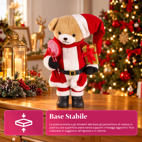 Urso natalício de peluche com roupa vermelha e branca, três tamanhos para decorar interiores