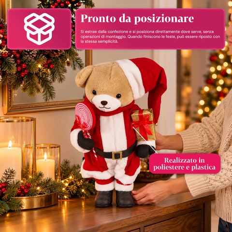 Urso natalício de peluche com roupa vermelha e branca, três tamanhos para decorar interiores