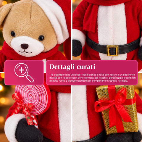 Urso natalício de peluche com roupa vermelha e branca, três tamanhos para decorar interiores