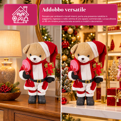 Urso natalício de peluche com roupa vermelha e branca, três tamanhos para decorar interiores