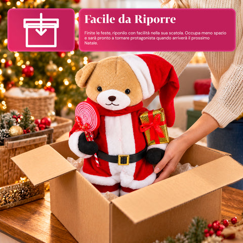 Urso natalício de peluche com roupa vermelha e branca, três tamanhos para decorar interiores