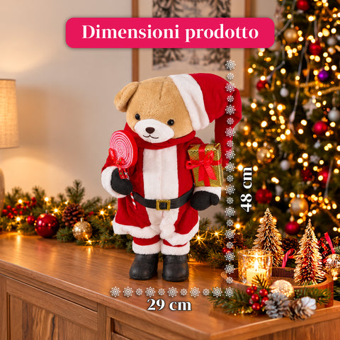 Urso natalício de peluche com roupa vermelha e branca, três tamanhos para decorar interiores