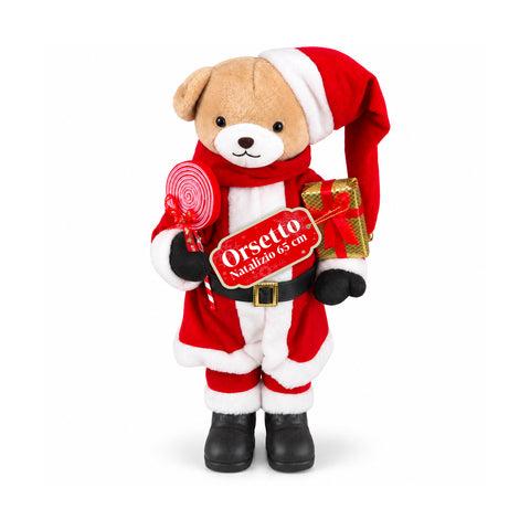 Urso natalício de peluche com roupa vermelha e branca, três tamanhos para decorar interiores