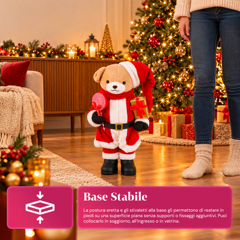 Urso natalício de peluche com roupa vermelha e branca, três tamanhos para decorar interiores