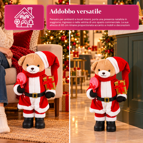 Urso natalício de peluche com roupa vermelha e branca, três tamanhos para decorar interiores