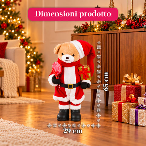 Urso natalício de peluche com roupa vermelha e branca, três tamanhos para decorar interiores