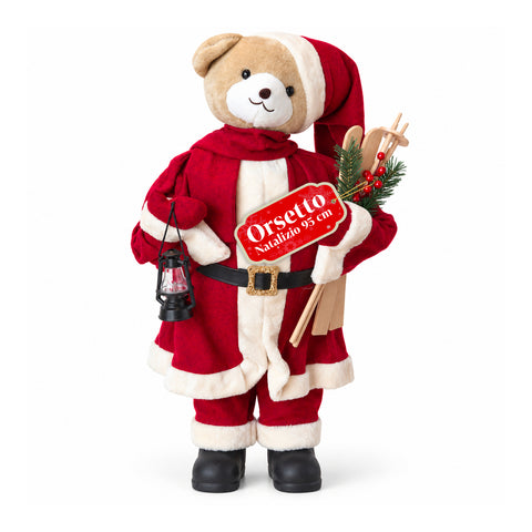 Urso natalício de peluche com roupa vermelha e branca, três tamanhos para decorar interiores