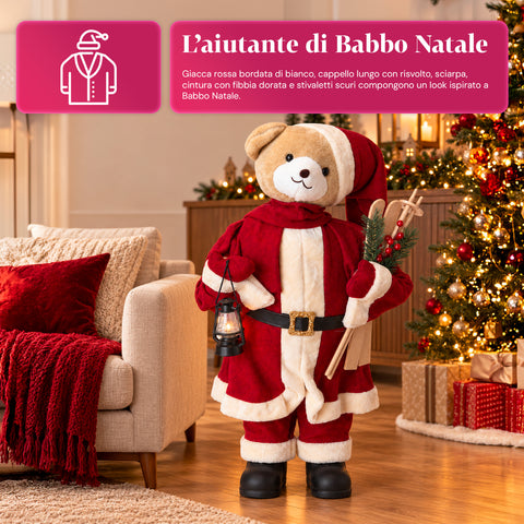 Urso natalício de peluche com roupa vermelha e branca, três tamanhos para decorar interiores