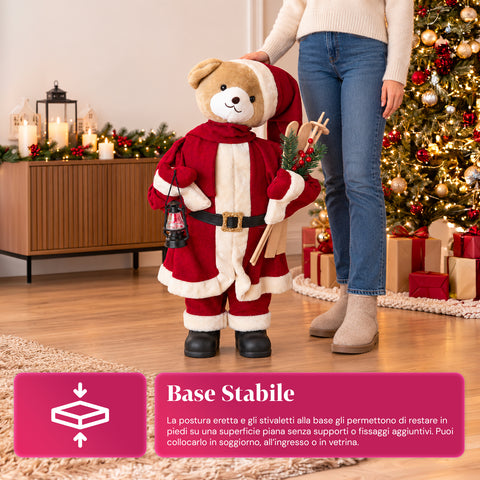 Urso natalício de peluche com roupa vermelha e branca, três tamanhos para decorar interiores