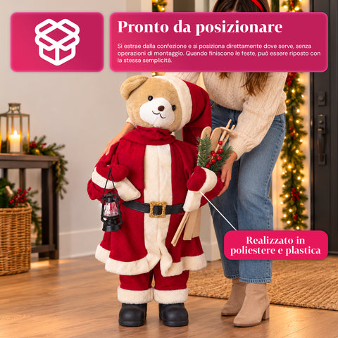 Urso natalício de peluche com roupa vermelha e branca, três tamanhos para decorar interiores