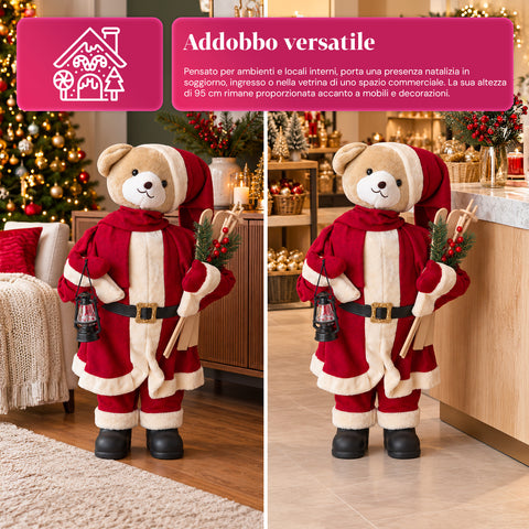 Urso natalício de peluche com roupa vermelha e branca, três tamanhos para decorar interiores