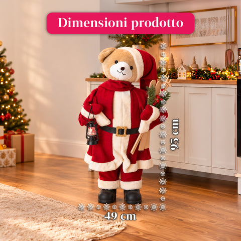 Urso natalício de peluche com roupa vermelha e branca, três tamanhos para decorar interiores