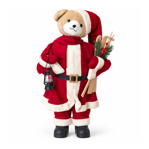 Urso natalício de peluche com roupa vermelha e branca, três tamanhos para decorar interiores