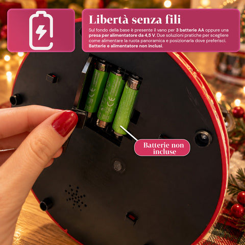 Roda-gigante de Natal com luzes LED, música e movimento rotativo, 2 cores, decoração de Natal animada, altura 26 cm, base 22 cm, plástico
