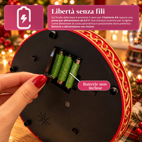 Roda-gigante de Natal com luzes LED, música e movimento rotativo, 2 cores, decoração de Natal animada, altura 26 cm, base 22 cm, plástico