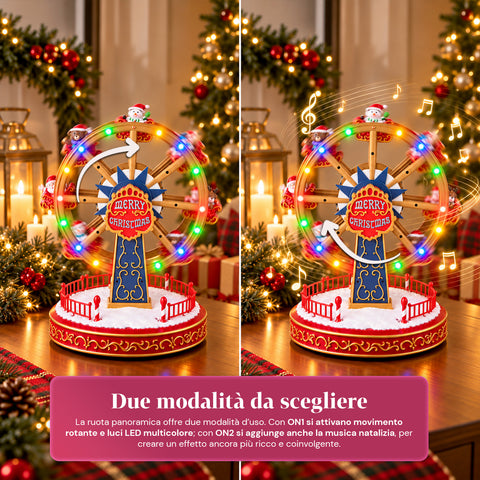 Roda-gigante de Natal com luzes LED, música e movimento rotativo, 2 cores, decoração de Natal animada, altura 26 cm, base 22 cm, plástico