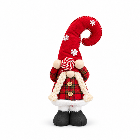 Gnomo de Natal extensível de 60-80 cm, decoração de mesa em tecido tartan