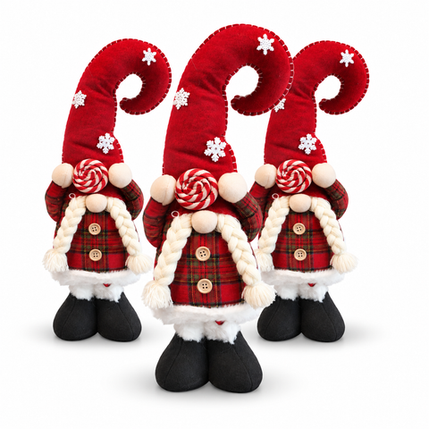 Gnomo de Natal extensível de 60-80 cm, decoração de mesa em tecido tartan