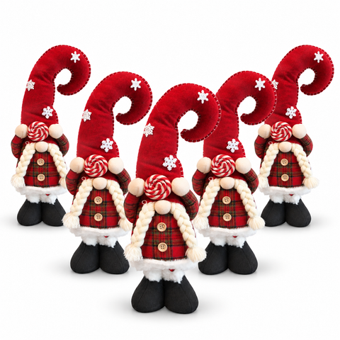 Gnomo de Natal extensível de 60-80 cm, decoração de mesa em tecido tartan