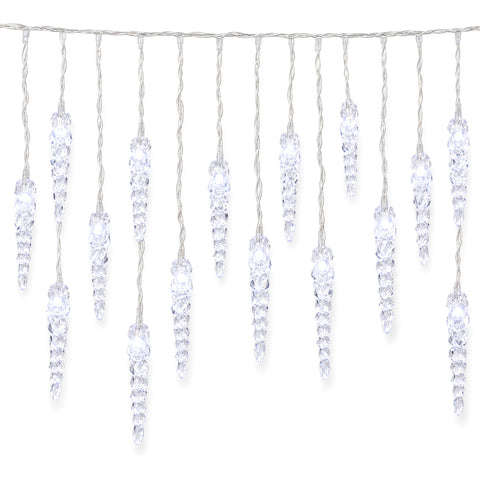 Cortina luminosa de Natal em forma de pingentes de gelo, 176 LED branco frio, 225x140 cm