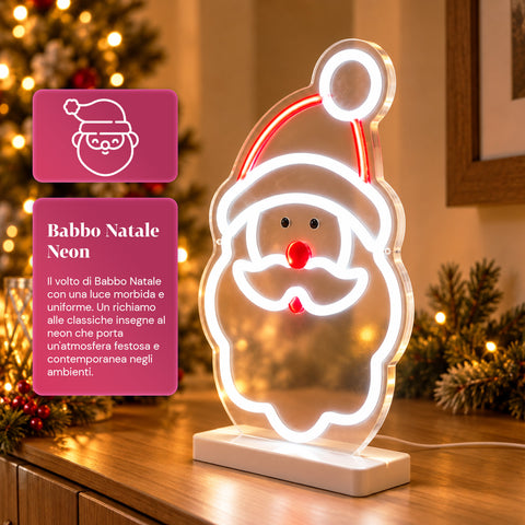 Pai Natal luminoso em néon LED 25x40 cm, luz vermelha e branca