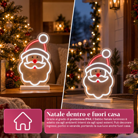Pai Natal luminoso em néon LED 25x40 cm, luz vermelha e branca