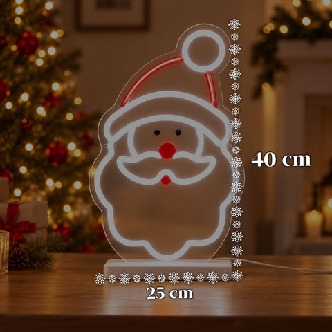 Pai Natal luminoso em néon LED 25x40 cm, luz vermelha e branca