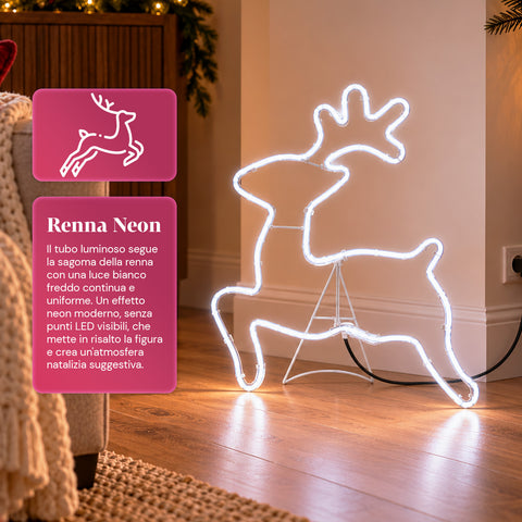 Rena luminosa em néon LED 65x58 cm, branco frio, para interior e exterior