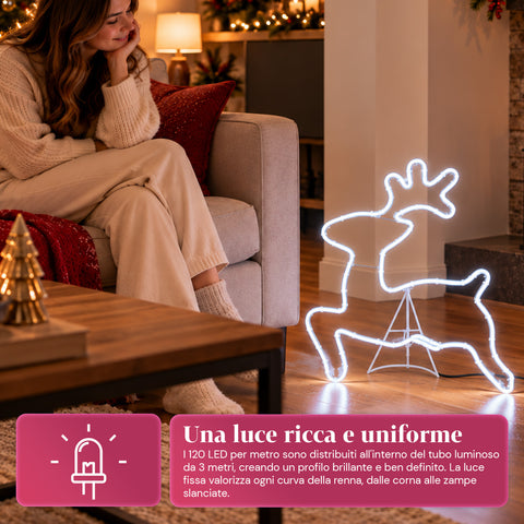 Rena luminosa em néon LED 65x58 cm, branco frio, para interior e exterior