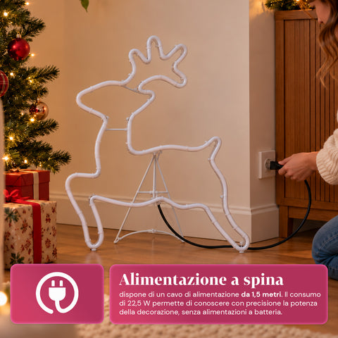 Rena luminosa em néon LED 65x58 cm, branco frio, para interior e exterior