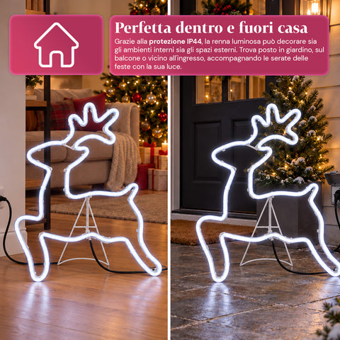 Rena luminosa em néon LED 65x58 cm, branco frio, para interior e exterior