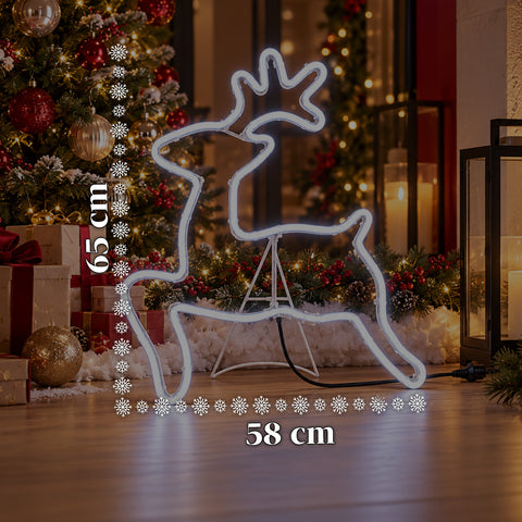 Rena luminosa em néon LED 65x58 cm, branco frio, para interior e exterior