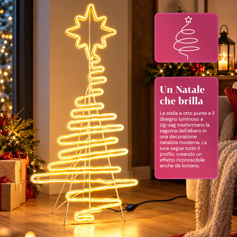 Árvore de Natal luminosa em néon LED 108 cm com estrela, branco quente