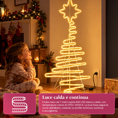 Árvore de Natal luminosa em néon LED 108 cm com estrela, branco quente