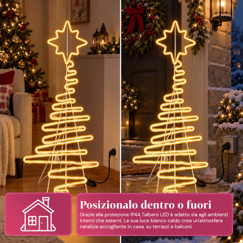 Árvore de Natal luminosa em néon LED 108 cm com estrela, branco quente