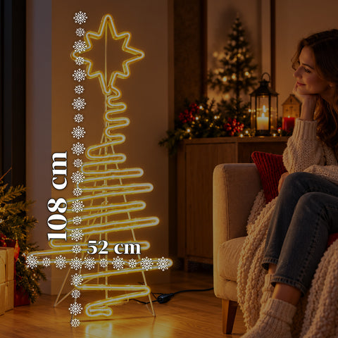 Árvore de Natal luminosa em néon LED 108 cm com estrela, branco quente